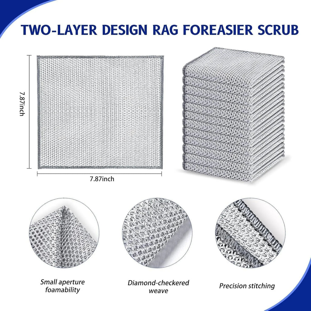 Silver wire microfiber cleaning rag for household pot and bowl washing in 20cm or 25cm square size