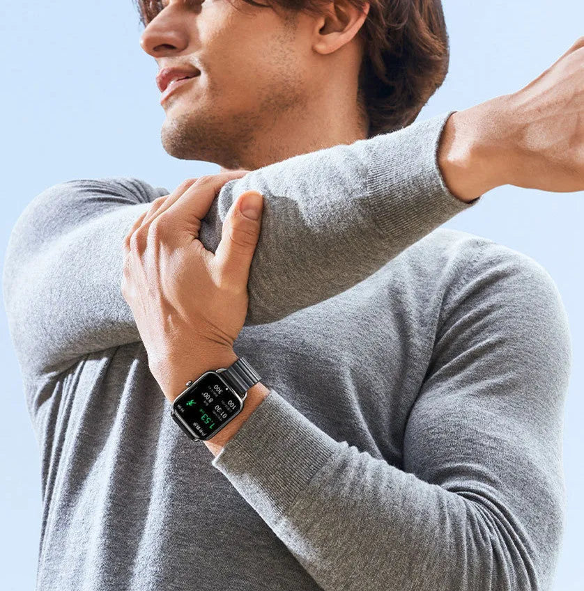 HAYLOU RS4 Plus smartwatch in Black, Champagne, or Silver with AMOLED display on wrist