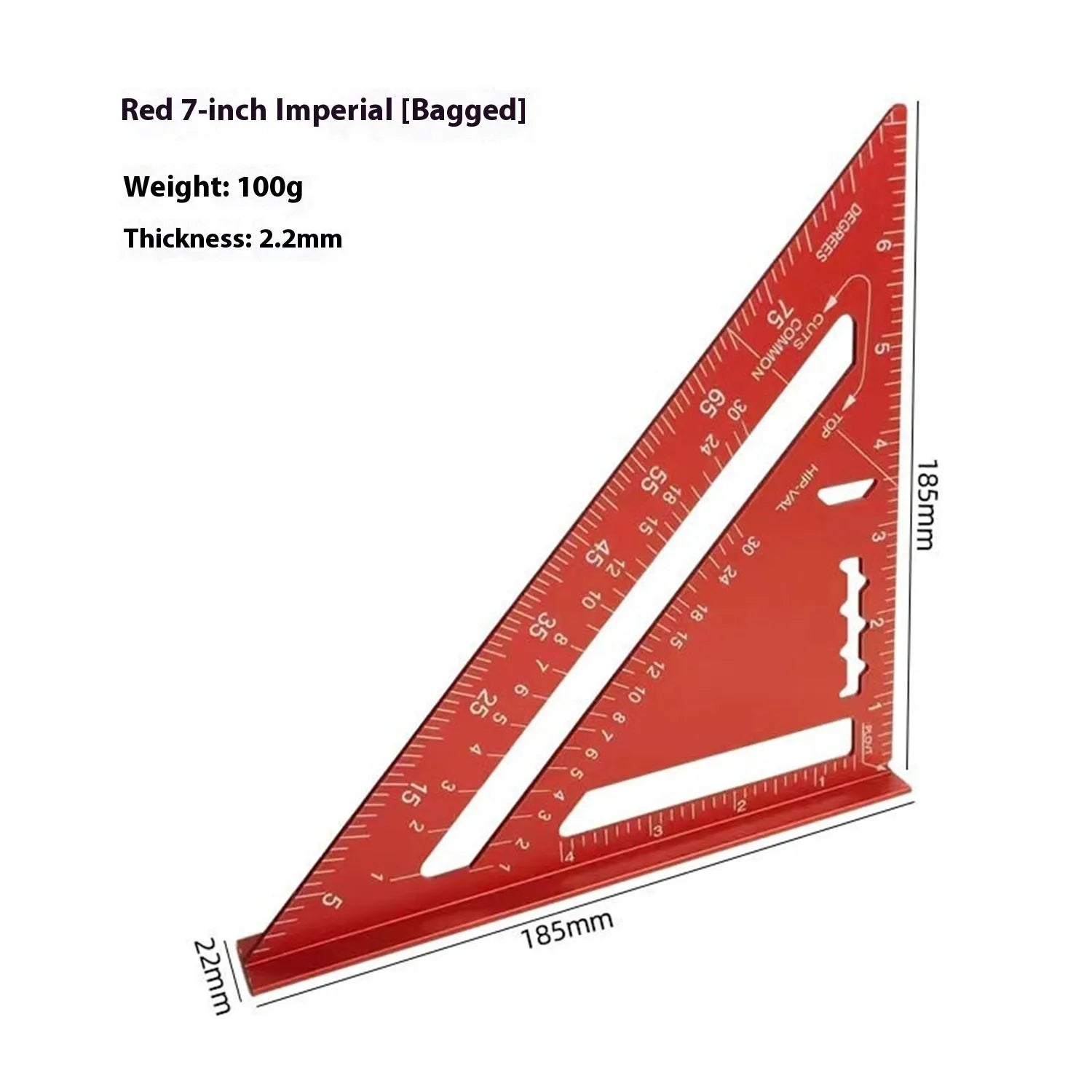 Two red metal combination angle rulers with metric markings in transparent storage bag for civil surveying