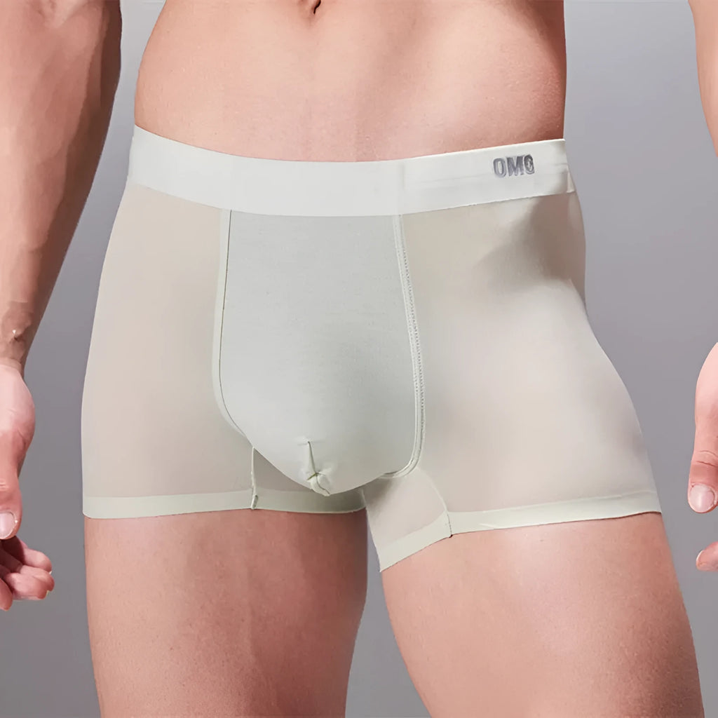 Men's lightweight seamless antibacterial sports underwear shown in black, blue, green, and silver colour options.