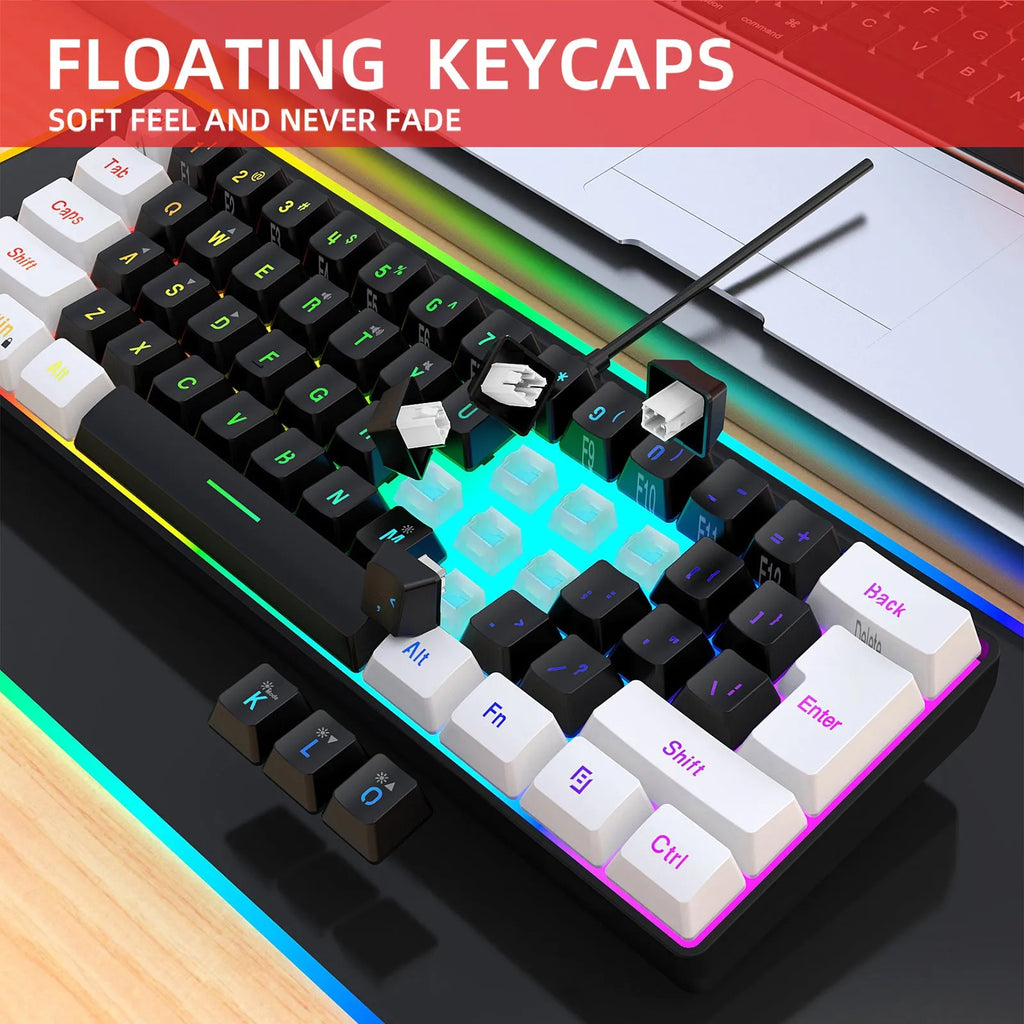 Compact 61-key wired membrane keyboard in white and black colour scheme