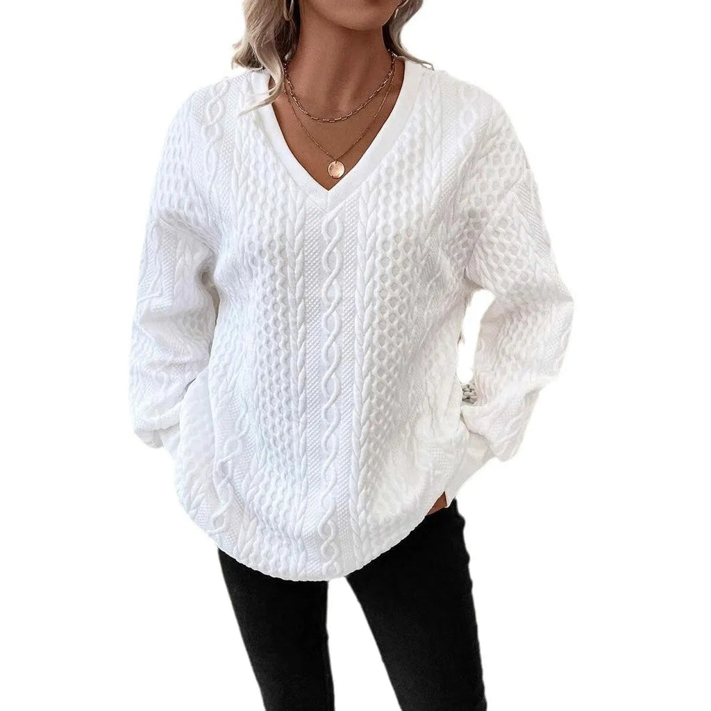 Milky white loose fit long sleeve T-shirt with 3D pattern detail on mannequin