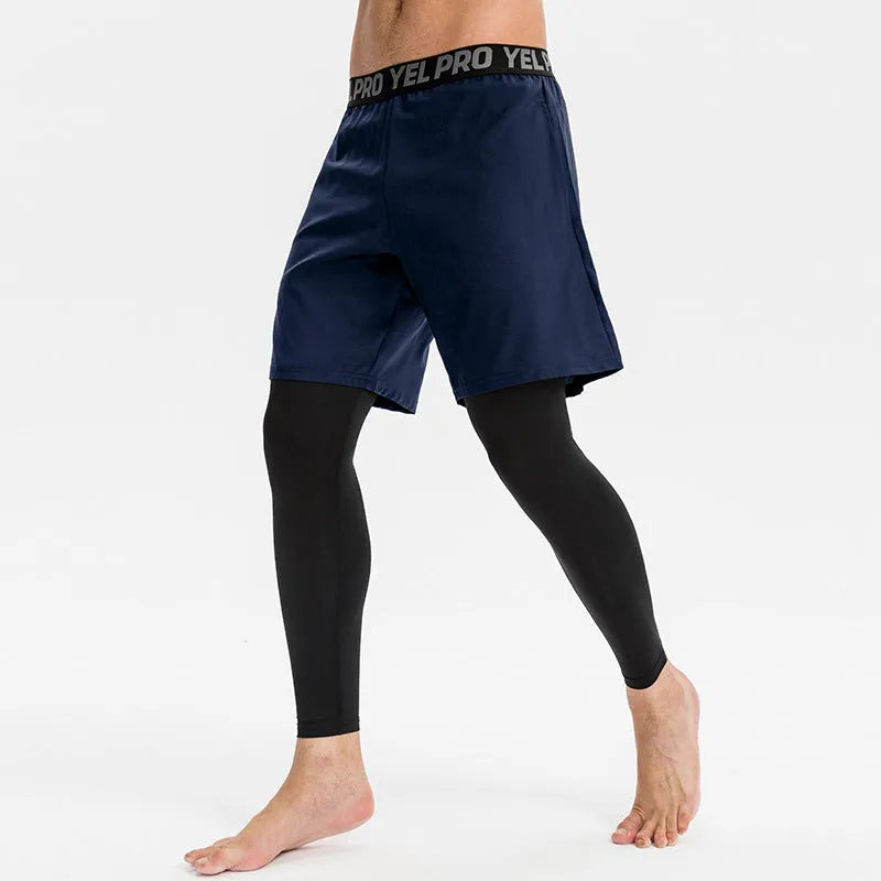Men's grey quick-drying high elasticity tight fitness trousers for running and gym