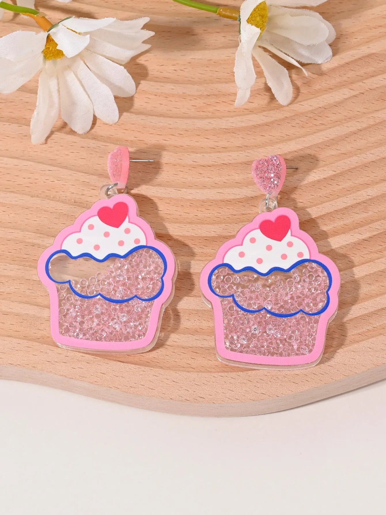 Women's acrylic earrings with cherry, strawberry, watermelon, pineapple, coconut tree, cake and ice cream charms.
