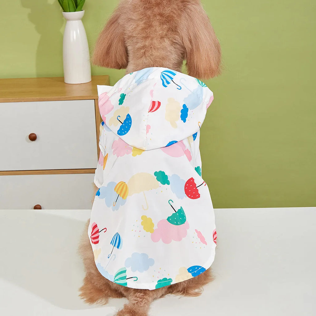 Colourful cartoon umbrella pattern dog raincoat in polyester with adjustable belly strap