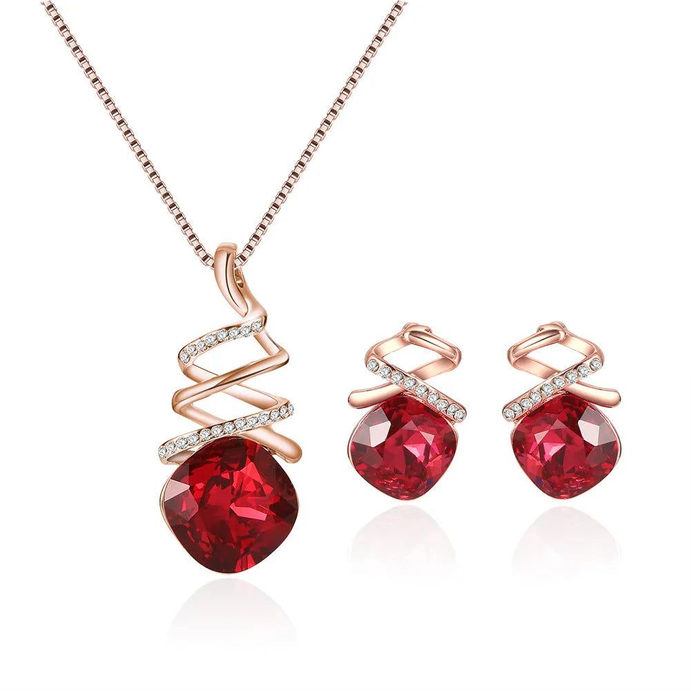 Alloy bridal jewellery set showing water wave chain necklace and matching earrings with diamond processing