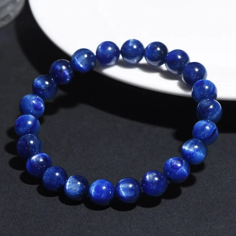 Original design blue crystal ball bracelet with Ruyi element in geometric shape on wrist