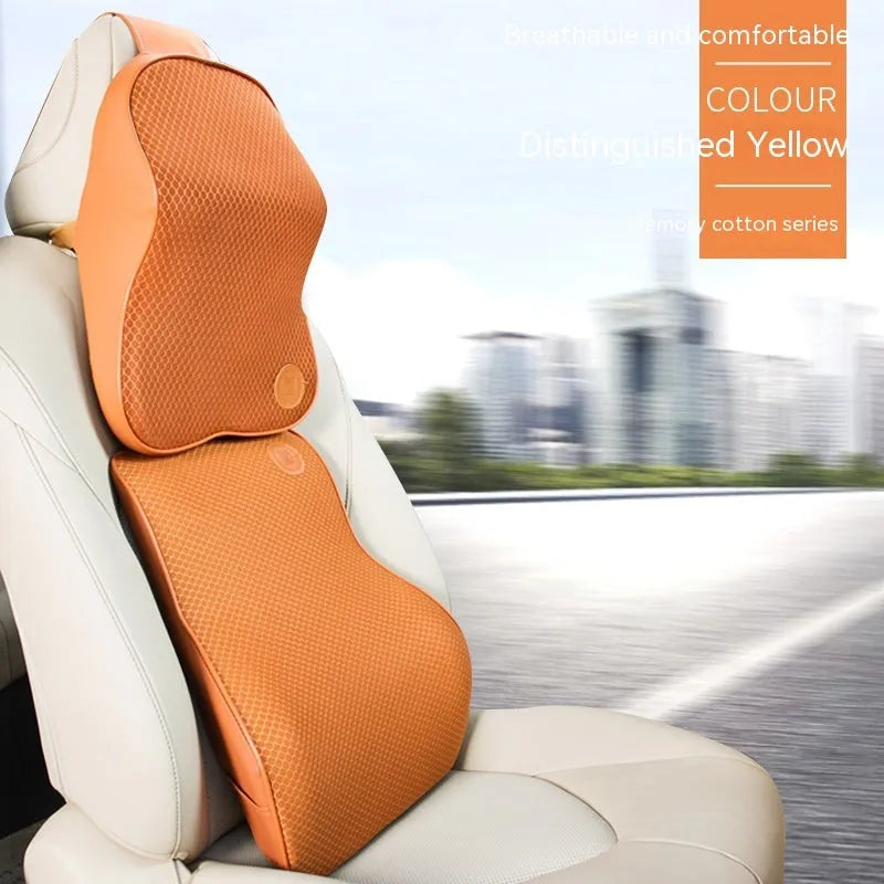 Memory foam automotive headrest pillow and lumbar support pillow set in various colour options