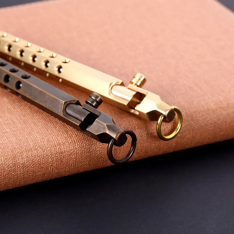Retro brass hexagonal bolt pen with 6-angle machine signature design and 0.5mm writing tip