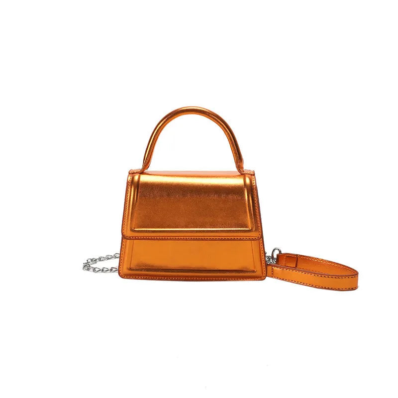 Retro square PU leather crossbody bag in six colours with visible sewing line details.