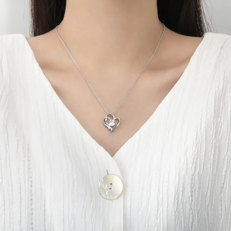 Women's 925 silver heart necklace in rose gold, white gold, and yellow gold plating options