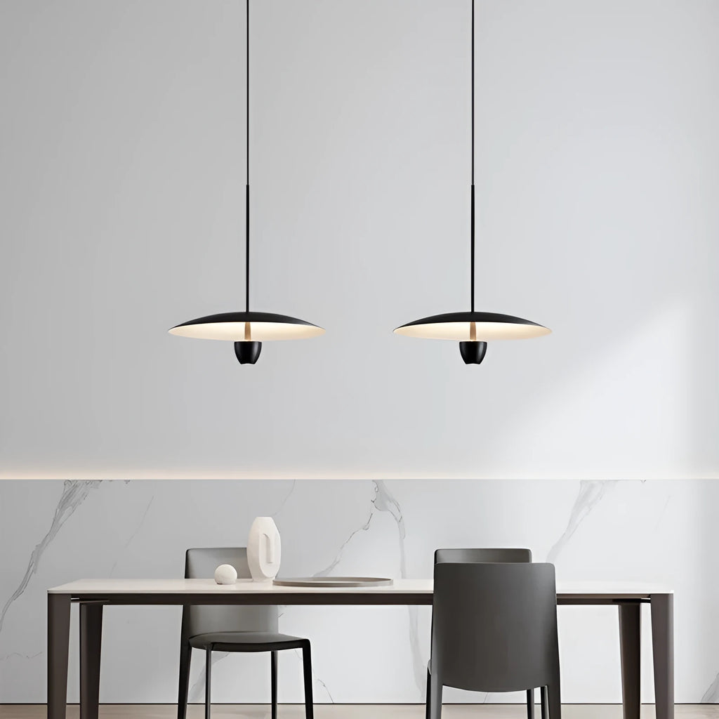 Black modern minimalist ceiling chandelier with warm white light, 400mm wide.