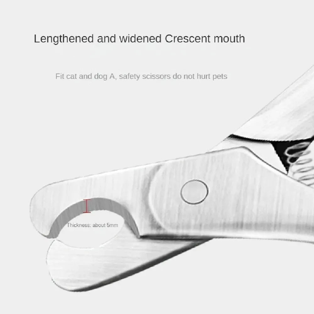 Silver stainless steel professional pet nail clipper with spring-loaded handles.
