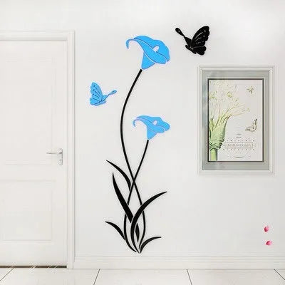 Lily 3D acrylic wall sticker in pink colour showing dimensional petals and leaves