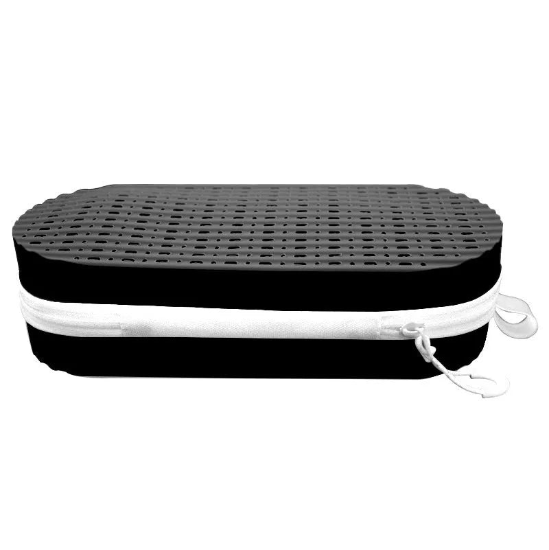 Silicone hard glasses case with a long carry handle shown in rose red light purple colour.
