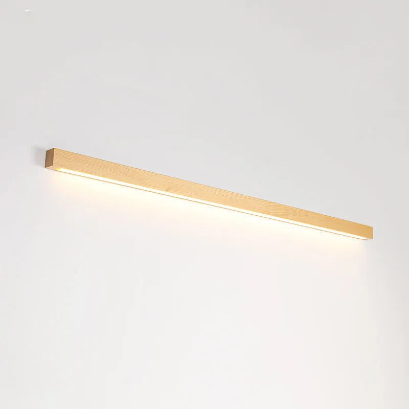 Modern walnut colour wood and acrylic strip wall lamp available in 60cm, 80cm, and 120cm lengths with LED lighting.