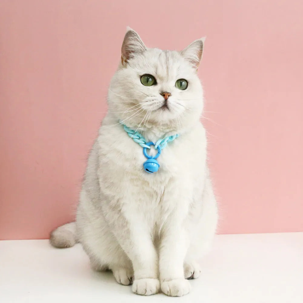 Plastic pet collar in macaron candy colours with chain design for cats, dogs and rabbits