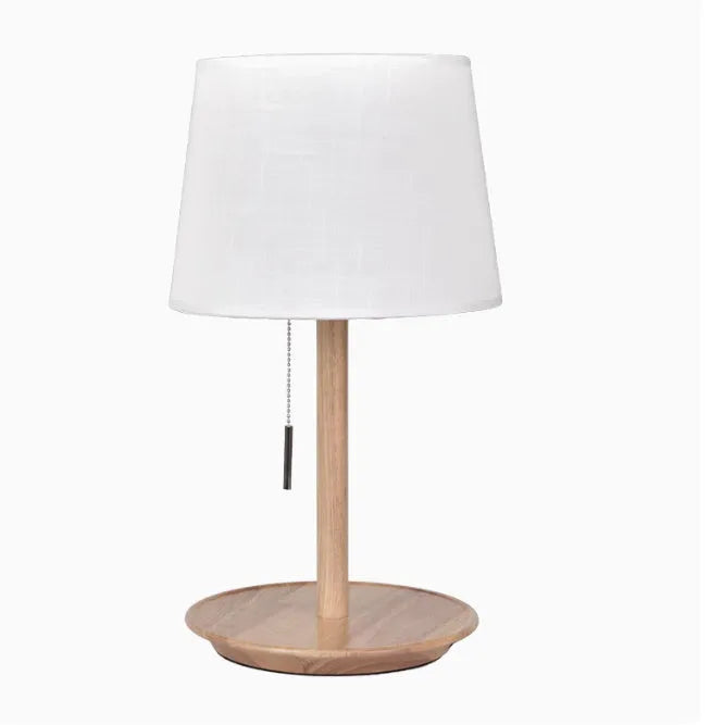 Walnut solid wood bedside lamp with cloth shade and cable switch
