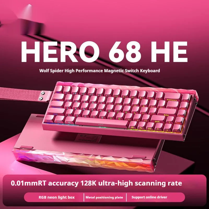 Wired magnetic axis mechanical keyboard with RGB lights in multiple colour and style options.