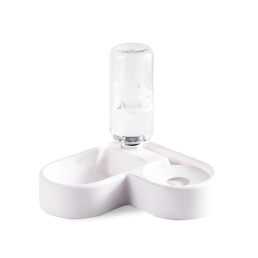 White indoor pet water fountain for cats and dogs on a kitchen floor