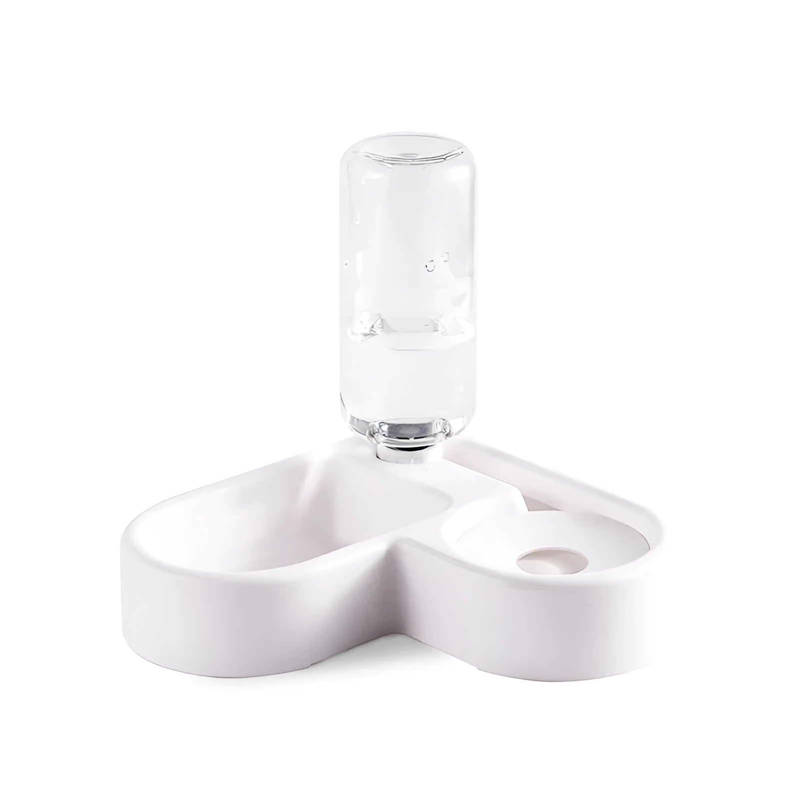 White indoor pet water fountain for cats and dogs on a kitchen floor