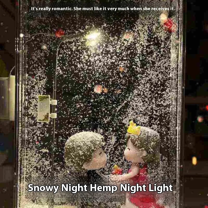 Handmade DIY snowy night light kit featuring an LED street lamp and Christmas desktop decor materials