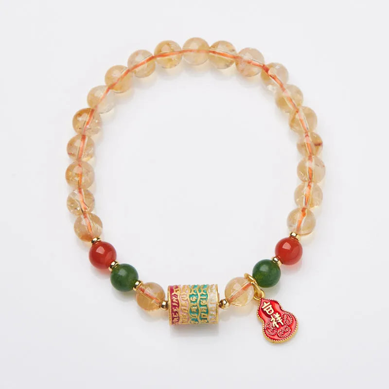 Hand-woven citrine five sutra bracelet with 6mm crystal beads