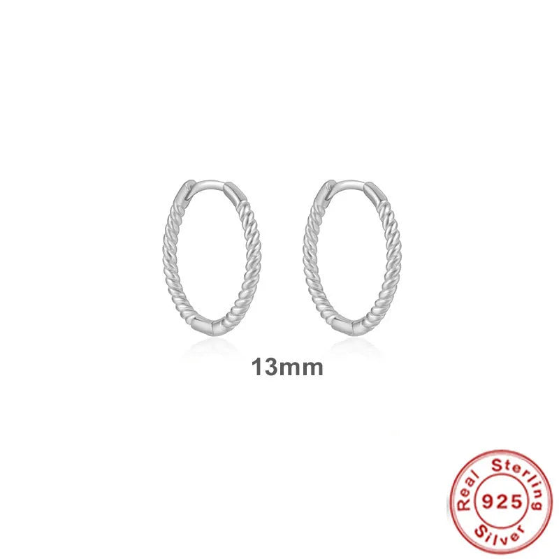 Sterling Silver twisted string round ring earrings in gold or platinum electroplated finishes