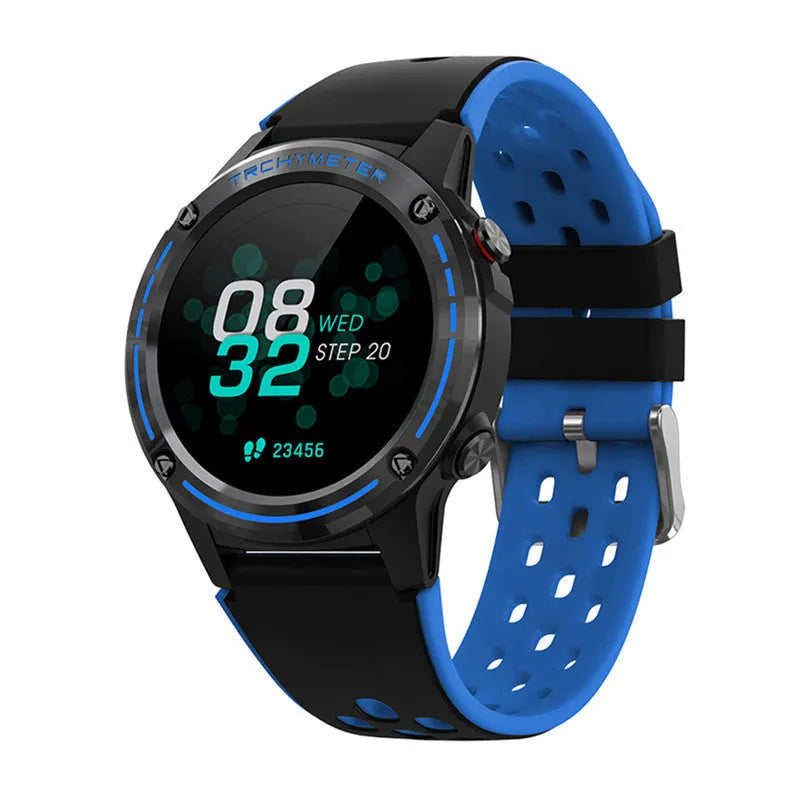 Simple outdoor sports smart watch with 1.3 inch touch screen and silicone strap in blue black silver grey green colours