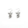 Silver, pink, and gold alloy stud earrings with a full diamond cartoon rabbit design.