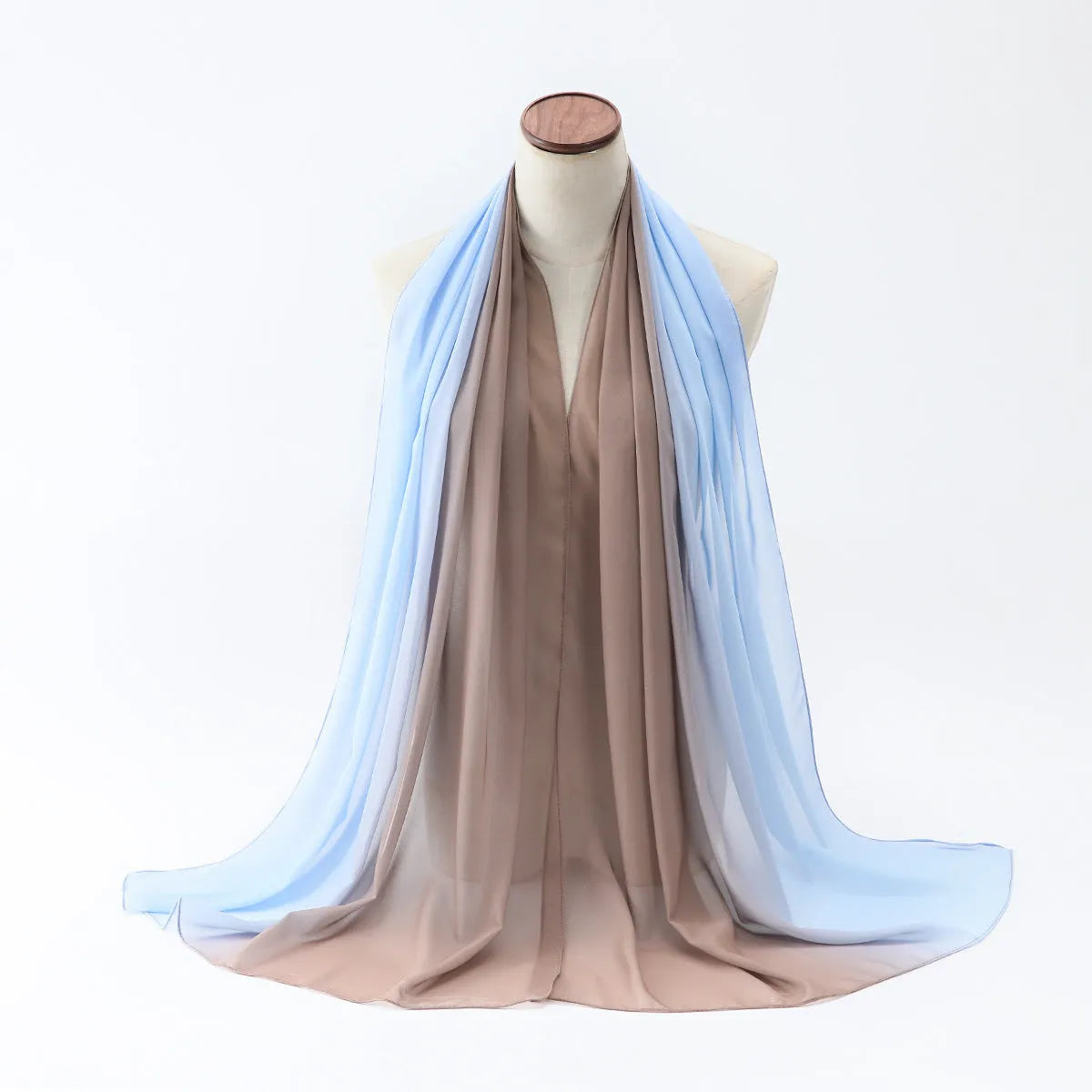 Long polyester chiffon summer scarf for women in an ethnic style, shown in one of twelve available colours.