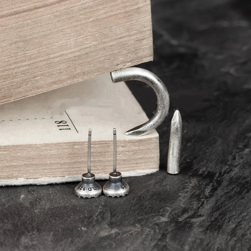 S925 sterling silver nail stud earrings in straight and curved styles with ear hook design