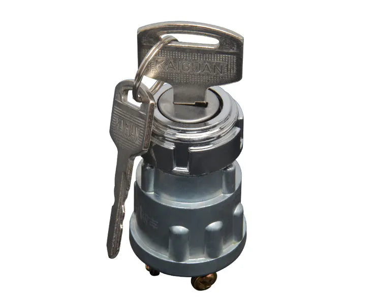 Copper car ignition switch lock with key for trucks and forklifts.