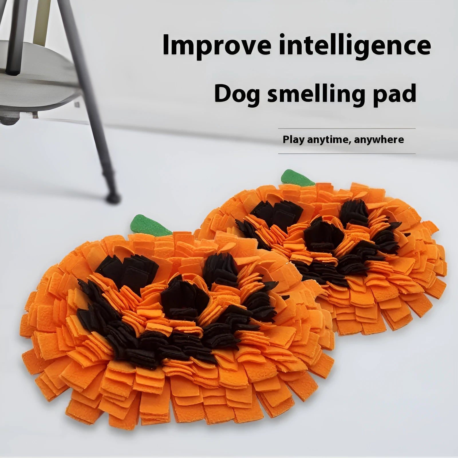 Orange polar fleece pumpkin-shaped pet smell mat for dog slow feeding and enrichment.