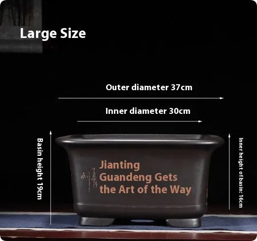 Large Chinese-style antique purple clay flower pot for indoor bonsai trees.