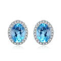 925 sterling silver blue topaz geometric jewellery set with earrings, ring, necklace, and pendant