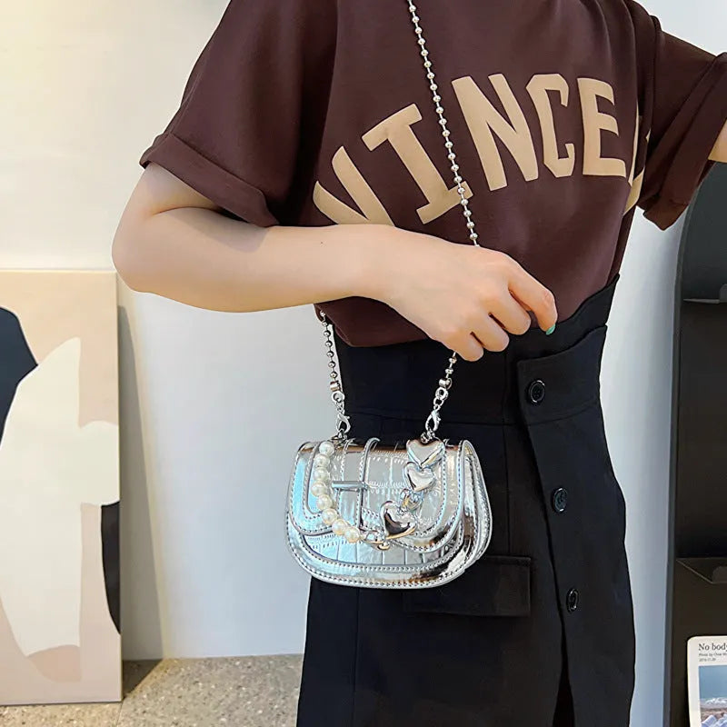 Women's PU leather mini tote saddle crossbody bag in horizontal square shape