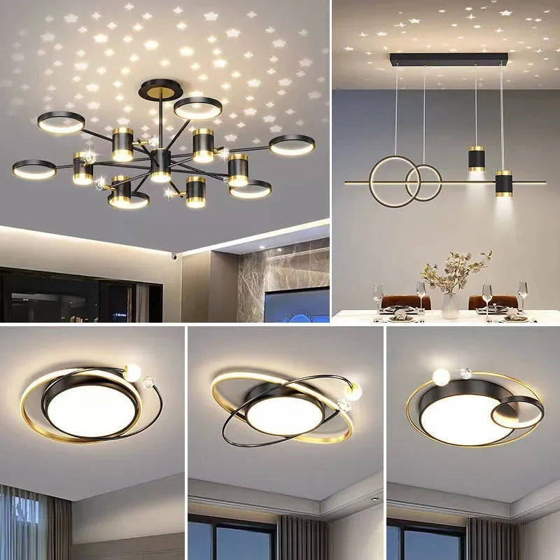 Black iron pendant chandelier with Nordic star design and 13 LED light heads