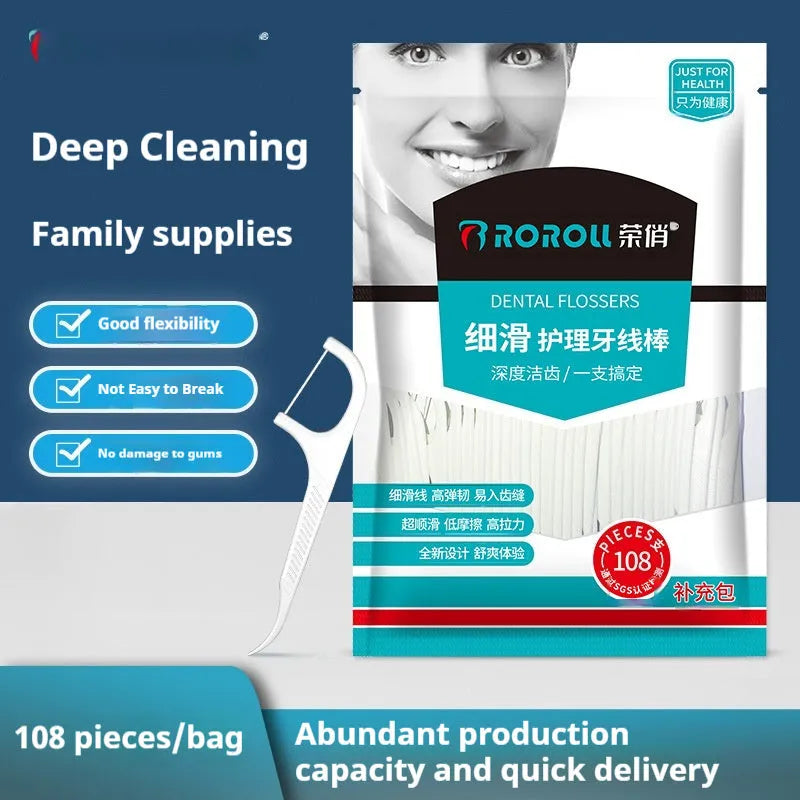 Disposable dental floss in portable bag packaging with independent single packs