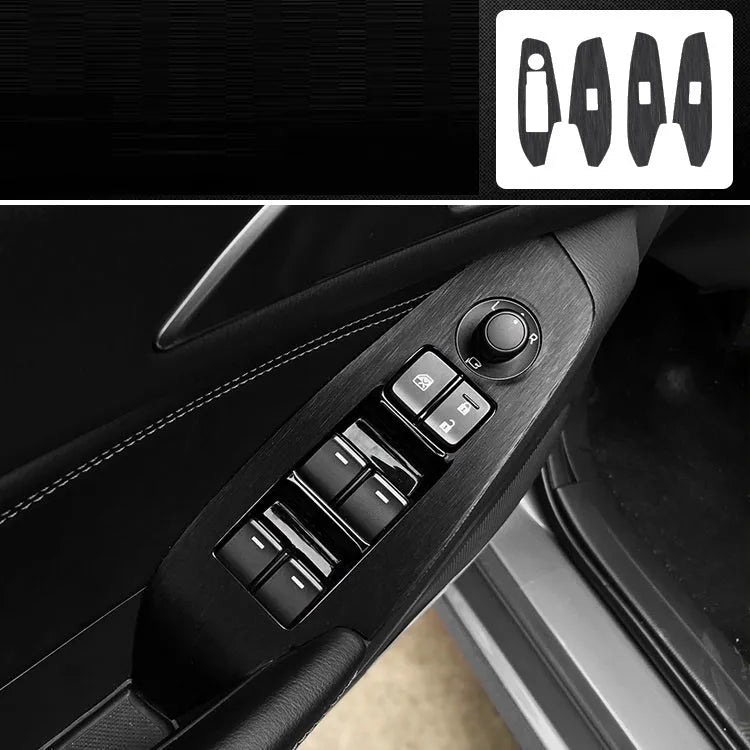 Unksera car interior decorative film sticker kit showing dashboard and centre console application with carbon fibre finish