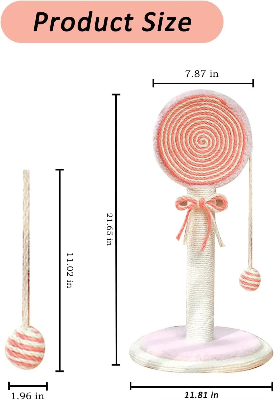 Blue cat scratching post with sisal surface and hanging ball on stable circular base