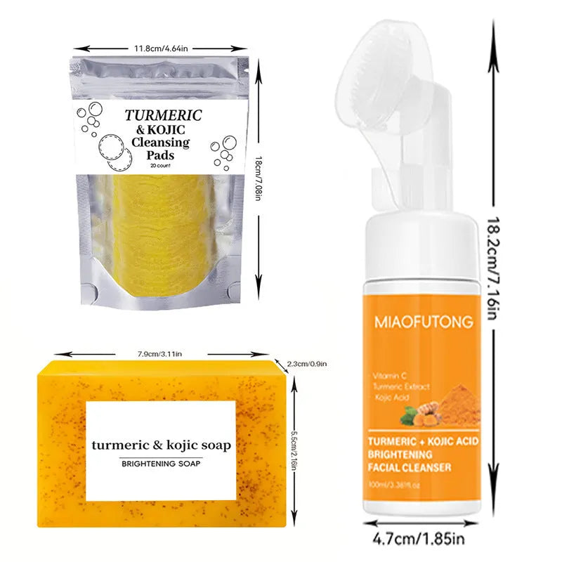 Turmeric facial cleansing pad set with 30 reusable pads, ginger soap and cleansing mousse components