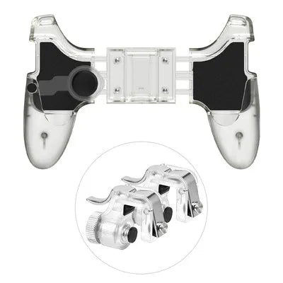 Black mobile phone gaming controller with physical buttons and plug-in connection cable
