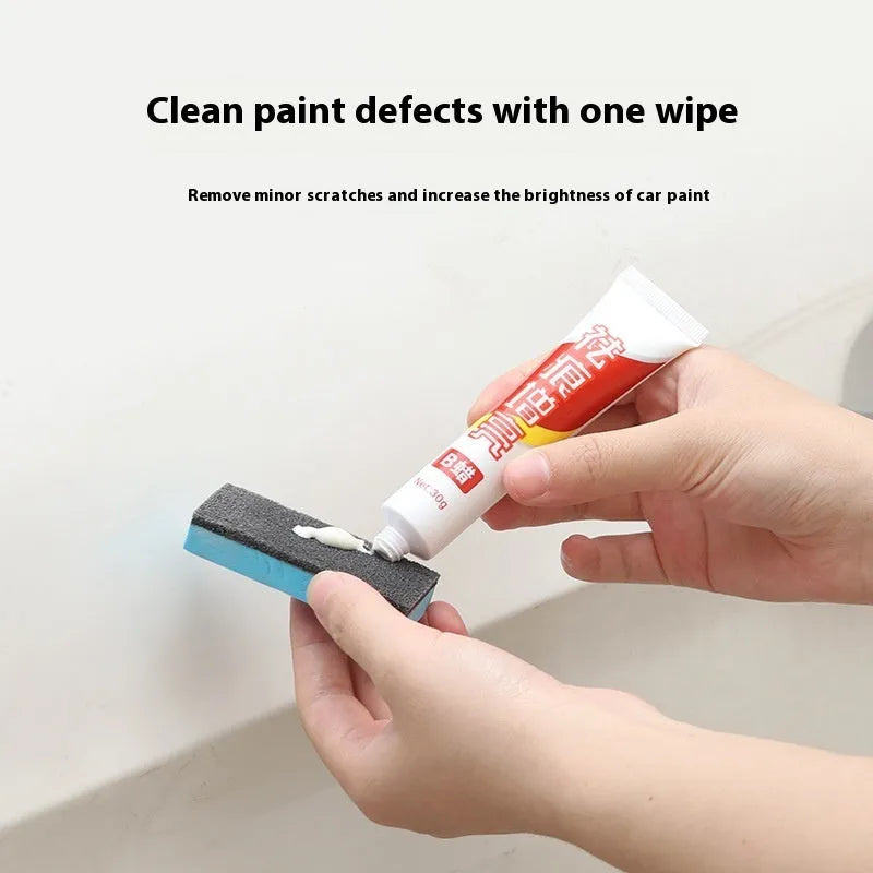 Car repair wax kit containing scratch removal wax, brightening wax, and frosted sponge applicator for paint restoration