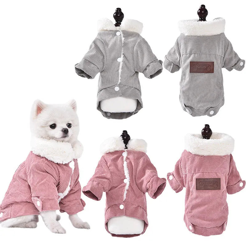 Grey lambswool dog vest with fleece lining for winter warmth on a small dog.