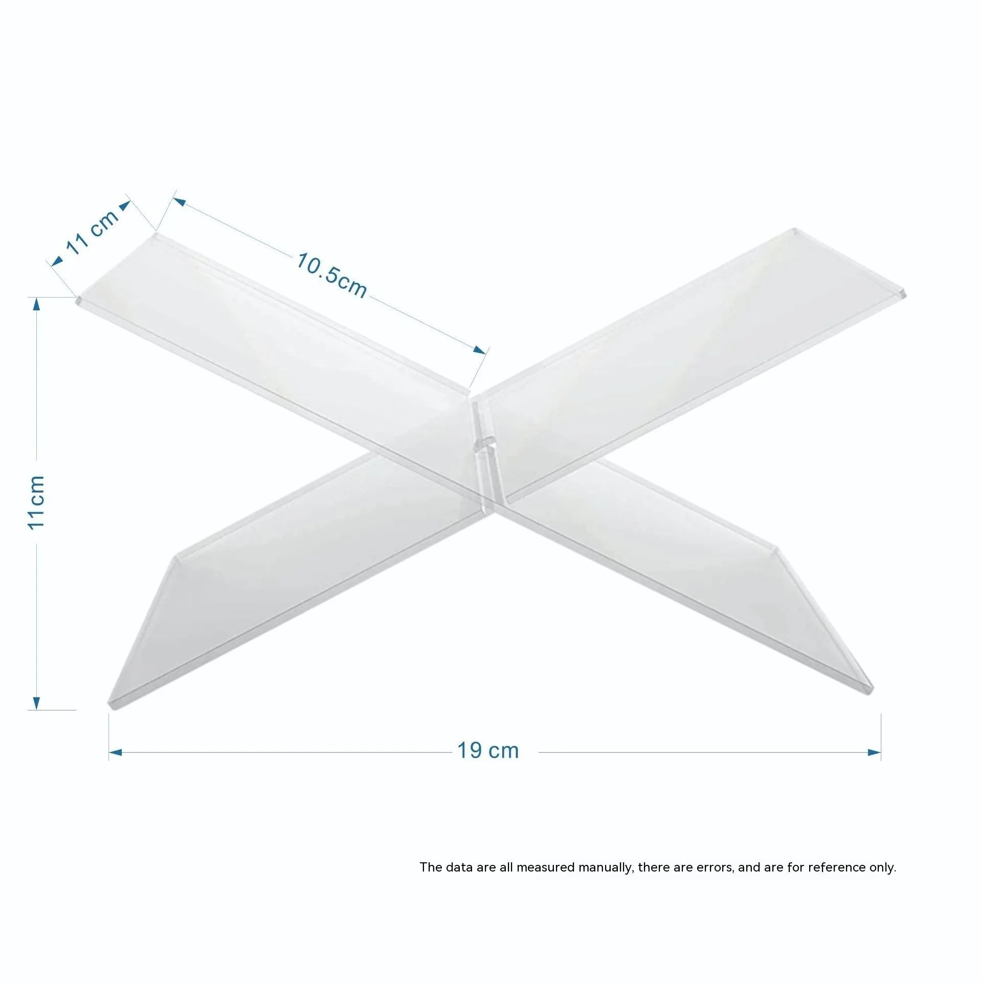 Clear acrylic X-shaped book display rack holding books upright on desktop