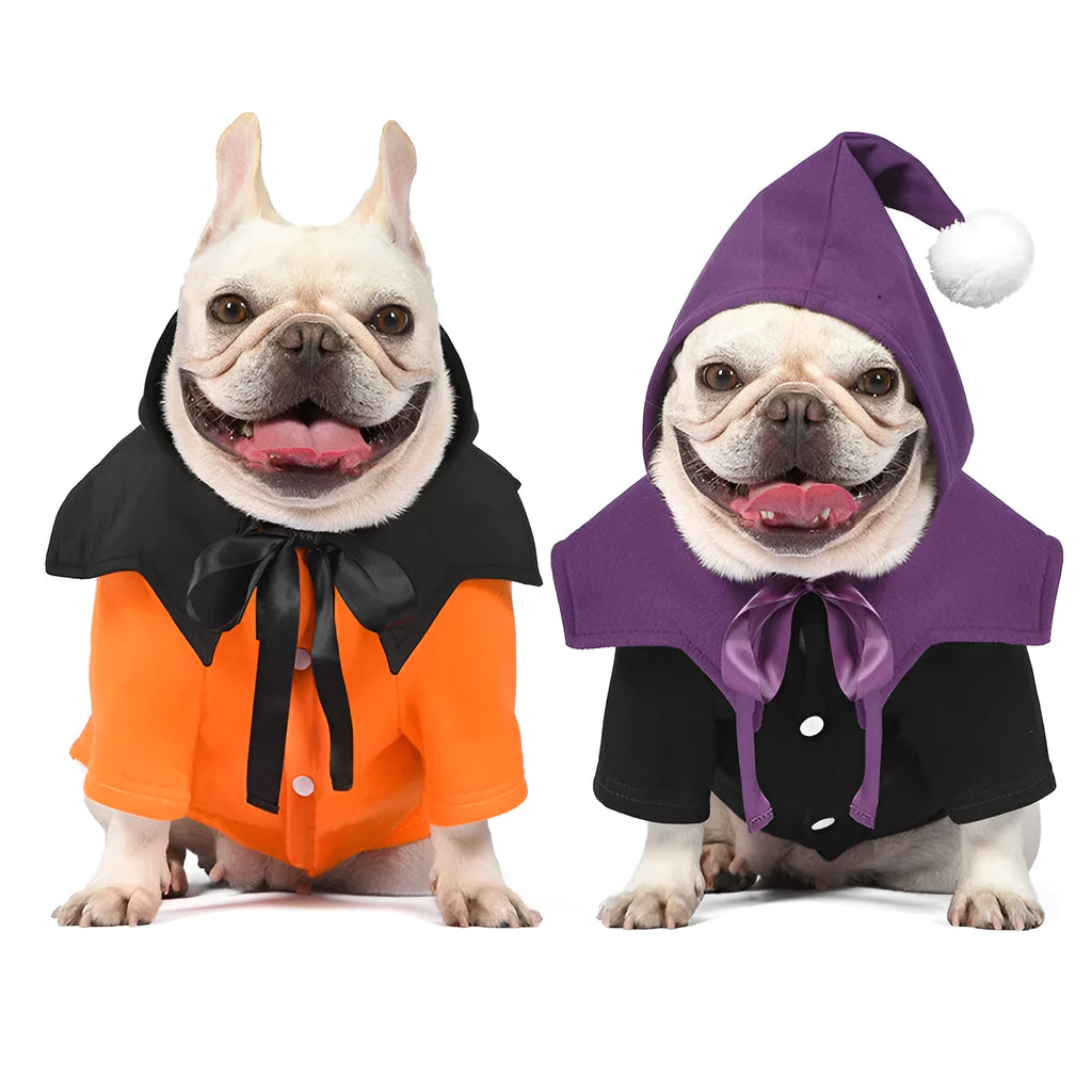 Halloween pumpkin two-piece dog costume with hooded sweater and shawl base layer