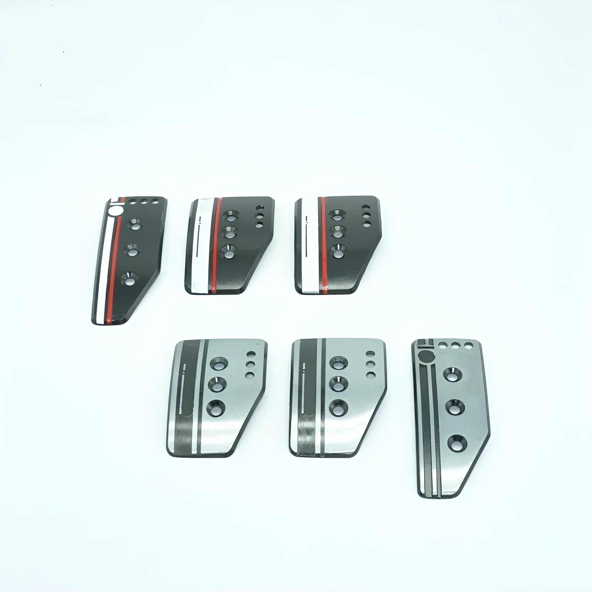 Aluminium alloy manual transmission pedal set showing clutch, brake, and accelerator pedals with anti-slip pattern