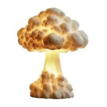 Modern art table lamp shaped like an atomic bomb mushroom cloud explosion on a table.