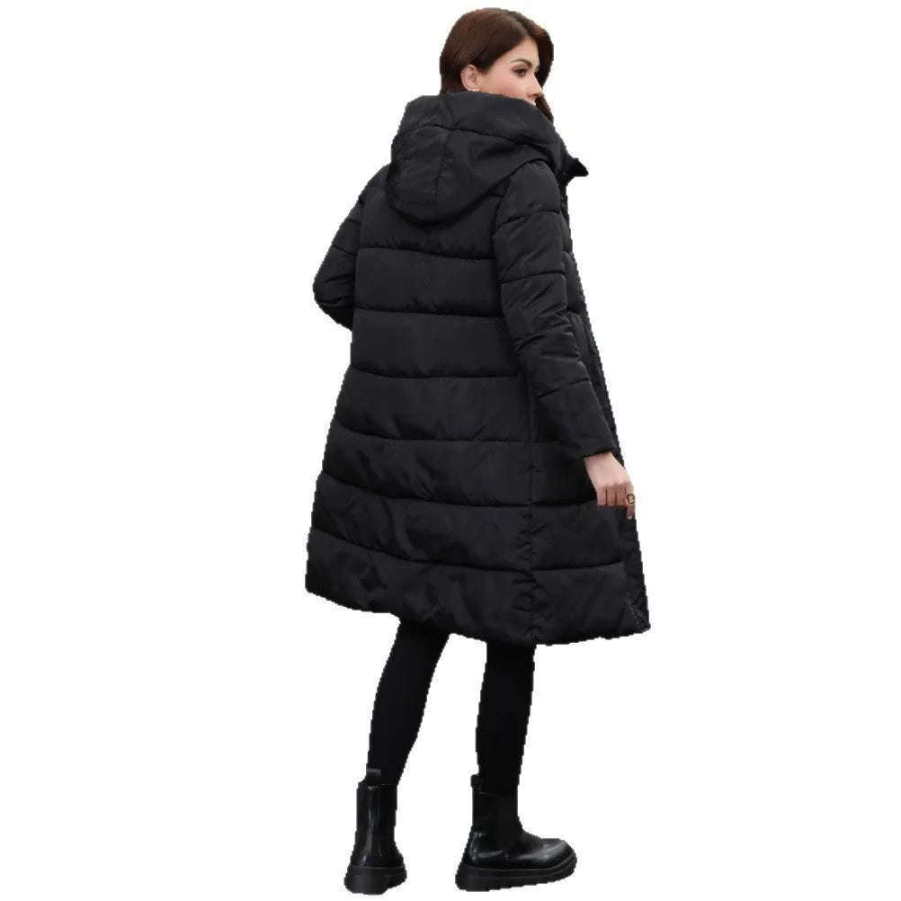 Men's black slim fit hooded jacket with long sleeves made from thickened polyester fabric